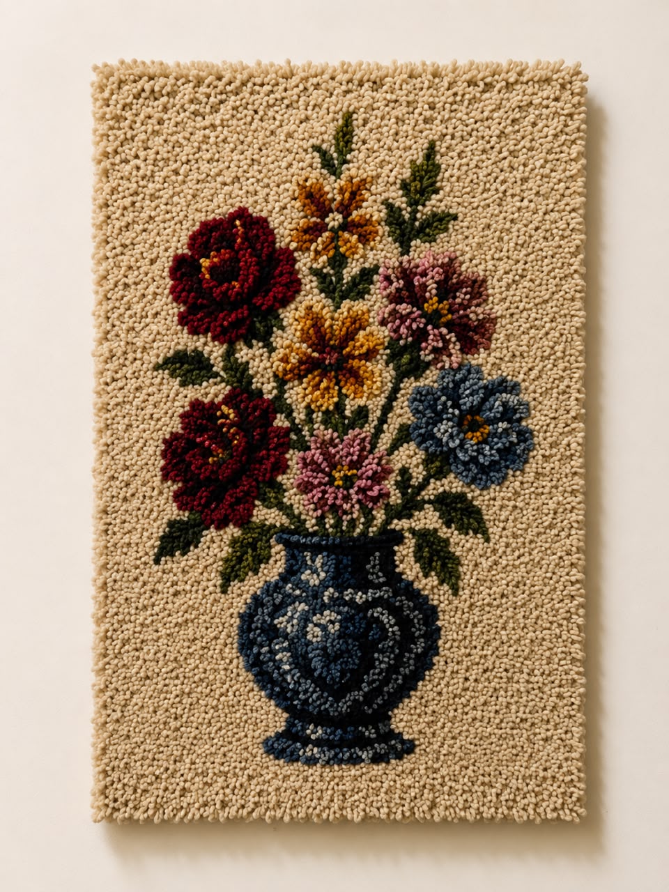 Vintage Bouquet Tufted Wall Art — Floral Vase in Blue & China Blue