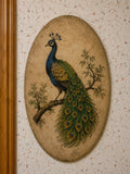 Vintage Oval Peacock Painting — Hand-Signed Botanical Wall Art