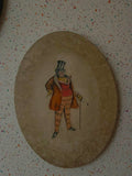 Vintage Oval Dandy Gentleman Painting — Whimsical Anthropomorphic Figure